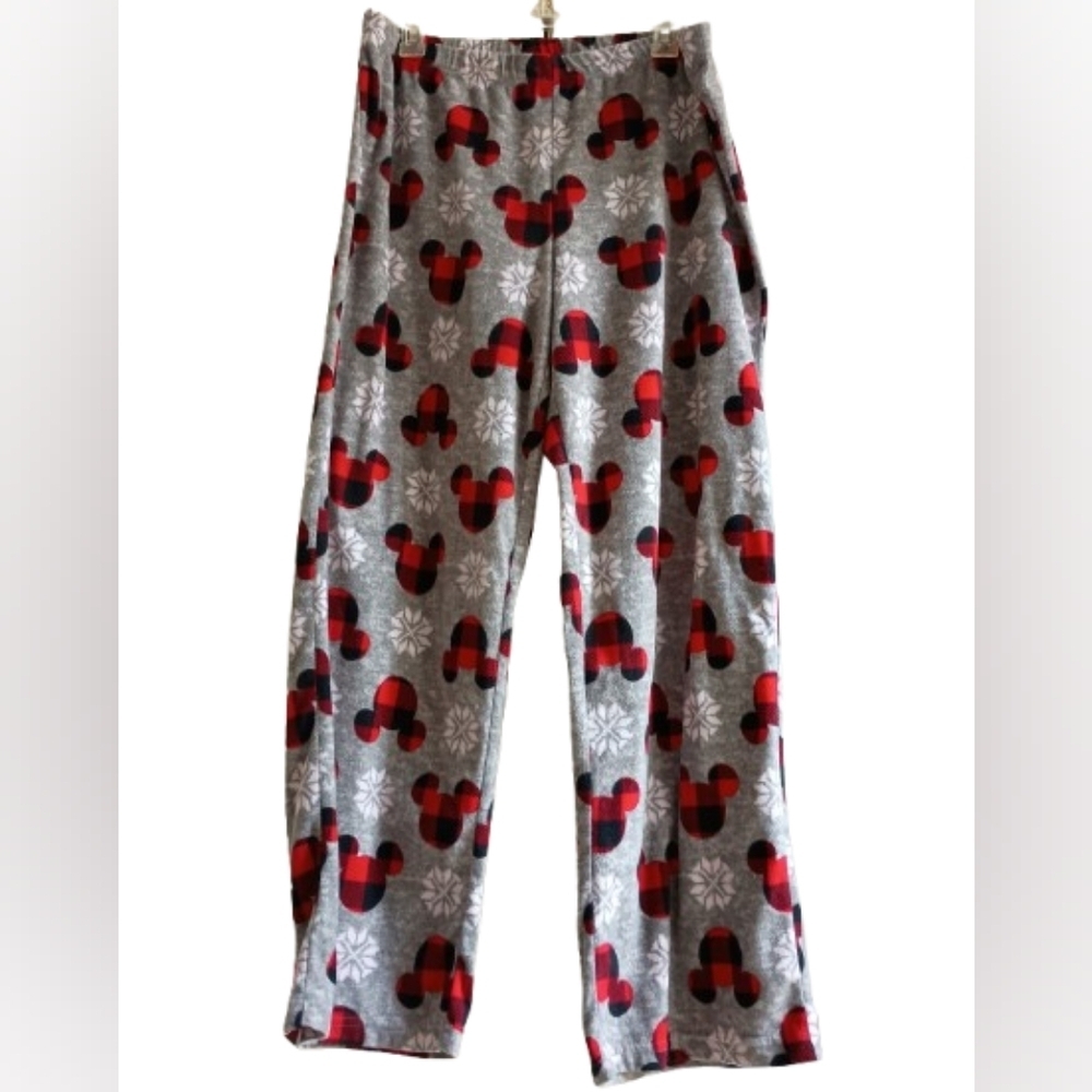 Disney Pajama Pants‎ Womens XL Gray Mickey Mouse Fleece Winter Cozy Loungewear